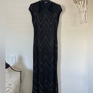 St. John Black Maxi Dress with Silver Accents Size 2